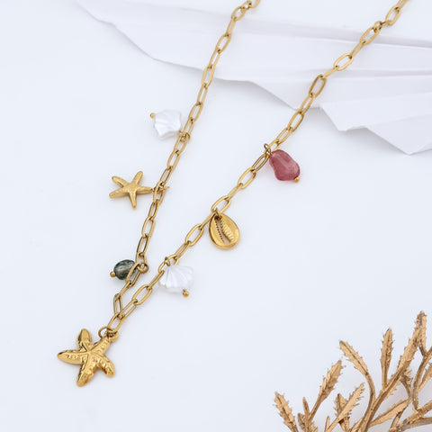 Starry Seascape Gold Charm Necklace
